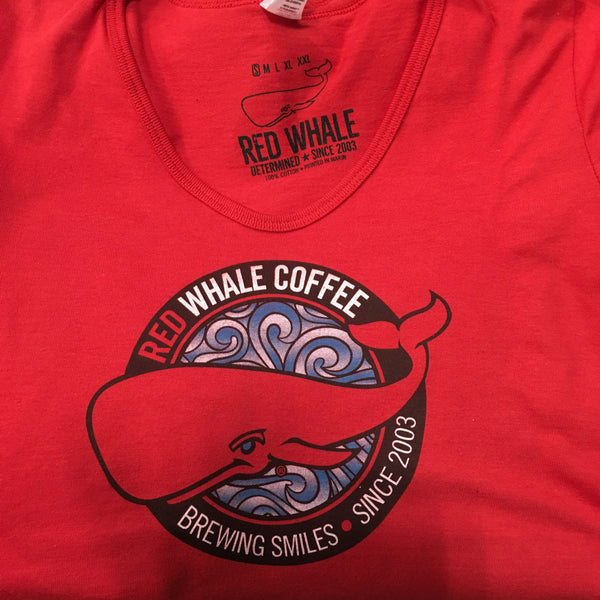 Red Whale Coffee BREWING SMILES Women s 3 4 Sleeve Tee Red