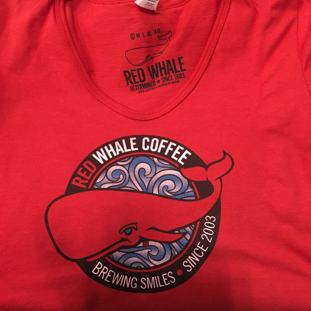Red Whale Coffee BREWING SMILES Women's 3/4 Sleeve Tee Red