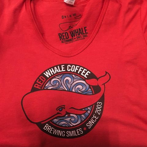 Red Whale Coffee BREWING SMILES Women's 3/4 Sleeve Tee Red